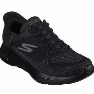 Skechers Black Knit Lace-Up Slip-On Walking Shoe